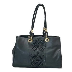 Iman Black Faux Leather Beaded Purse Bag